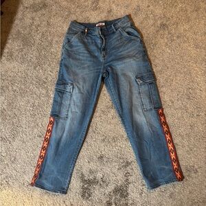 Johnny Was Cargo Jeans with Red and Orange Accents